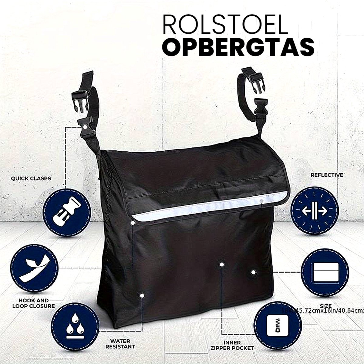 Goedkoopste Allernieuwste.nl® Zeer Ruime Rolstoel Tas - Rollator Opbergtas - Scootmobiel Tas - Rolstoeltas - Zwart - 45 x 40 cm