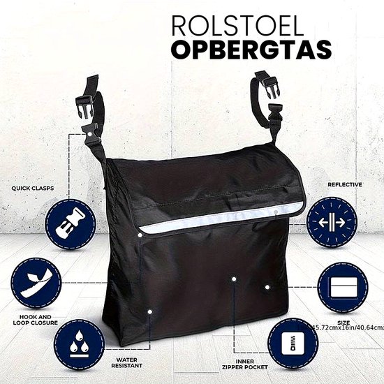 Allernieuwste.nl® Zeer Ruime Rolstoel Tas - Rollator Opbergtas - Scootmobiel Tas - Rolstoeltas - Zwart - 45 x 40 cm %%