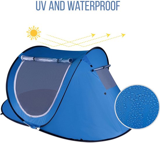 Campingtent - Automatische Pop-up - 2 Personen - UV Bestendig - Waterdicht - Winddicht - Inclusief Draagtas van Merkloos — afbeelding 5
