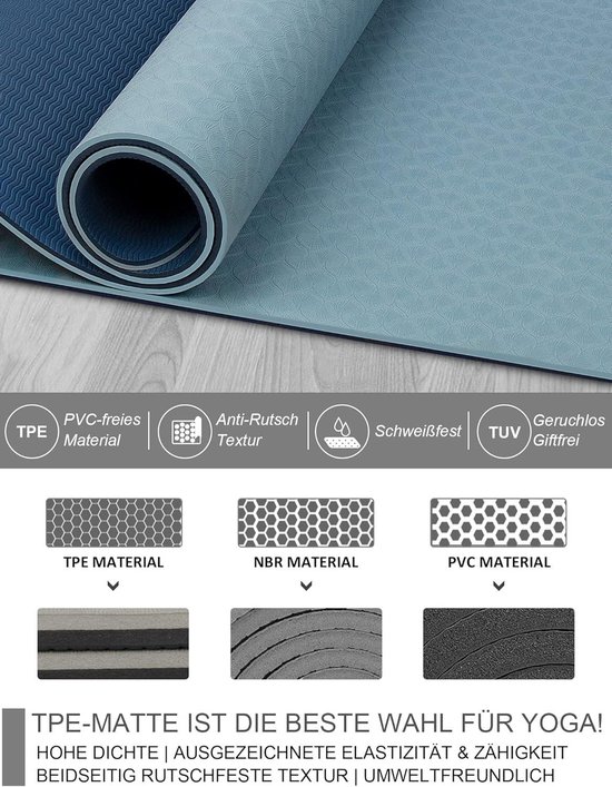 Yogamat, antislip, met trekkoord, 6,8 mm dikke yogamat, professionele sportmat, fitnessmat, antislip, TPE, pvc gymnastiekmat voor spullen en kleding, trainingsmat voor training van Yogamat — afbeelding 4