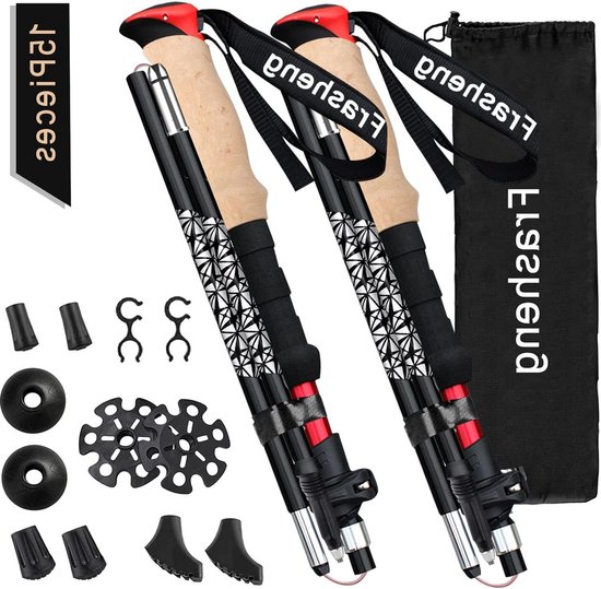 Paire De Bâtons De Marche Nordique Costway - Aluminium Télescopique, Poignée Liège, Pour Randonnée, Ski