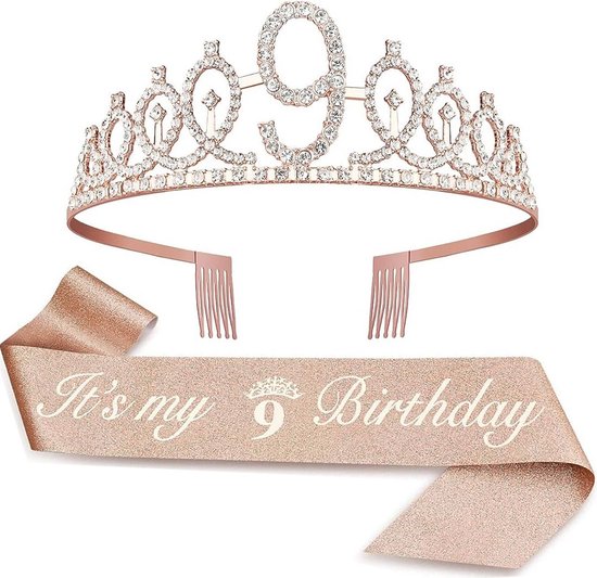 Ensemble d'anniversaire Joya Party® | Couronne et ceinture | Anniversaire | Fête d'anniversaire | Décorations de fête pour enfants | Âge 9 ans