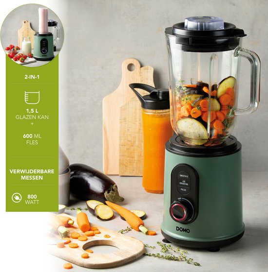 DOMO DO436BL Smoothie Maker My Blender - 300W Mit 600ml & 300ml Trinkflaschen Grün