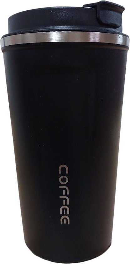 Tasse à café en acier inoxydable To Go - Tasse thermos - Tasse à thé - 500 ml - BPA et étanche - Tasse de voyage - Bouteilles à boire en acier inoxydable à double paroi - Zwart