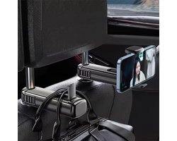 Lukana Telefoonhouder Hoofdsteun Auto - Achterin - Zwart - Houder Voor Kinderen - Kindvriendelijk - Telefoonhouders Auto - Tassenhaak - Geschikt voor Mercedes, Audi, Bmw, Opel En Alle Andere Merken - Universeel - GSM Houder