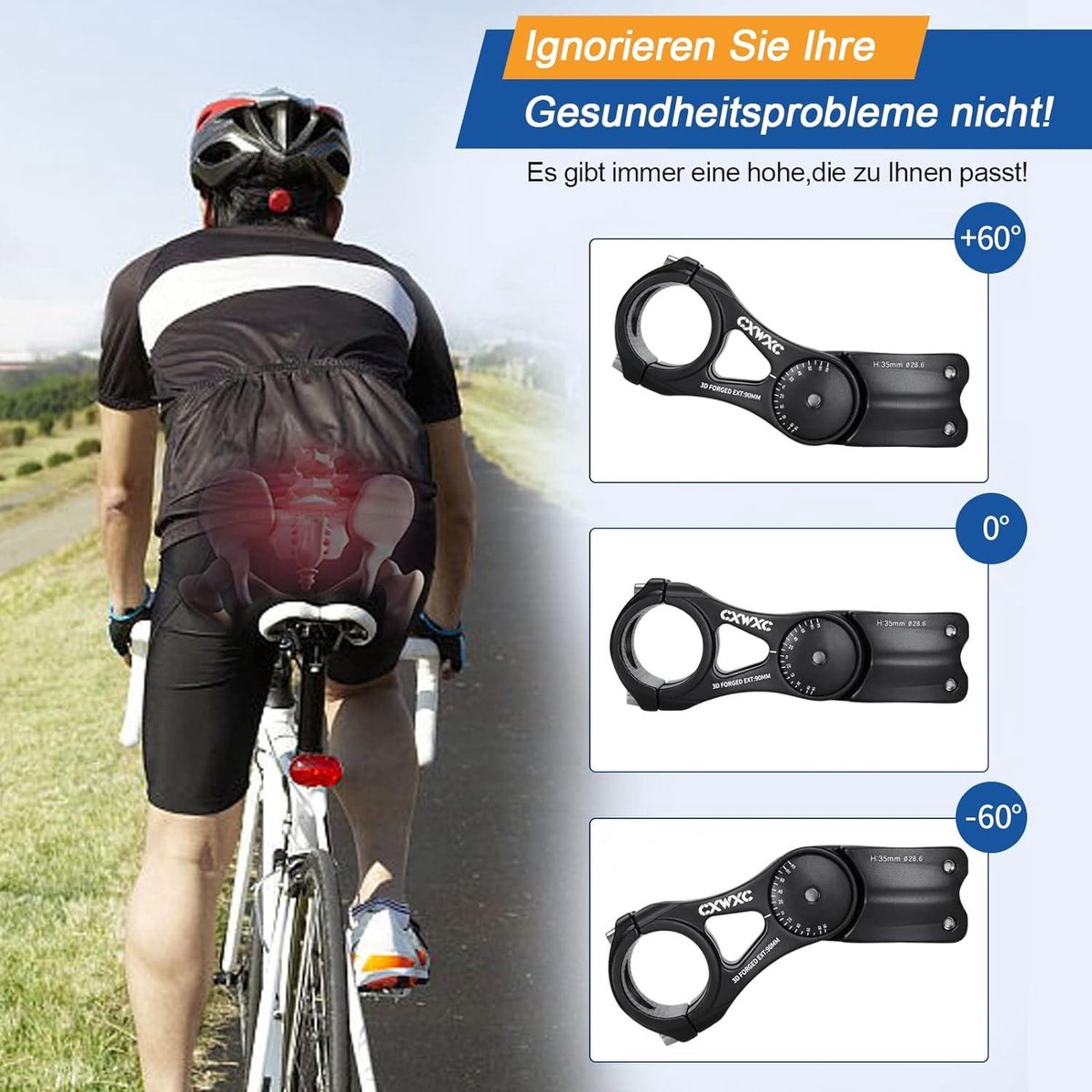 Potence De Guidon VTT Uxcell 25,4mm, 7°, 50mm - Noir - Poteau Avant