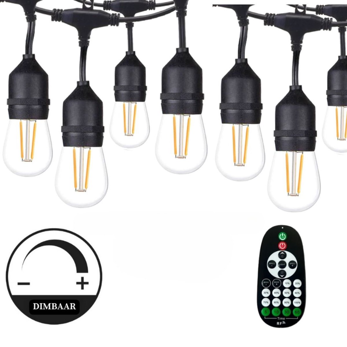 Lichtendirect - Lichtsnoer Buiten 15 meter - 15 LED - Afstandsbediening Dimbaar - IP65 Waterdicht - Koppelbaar- Prikkabel -Terrasverlichting - Lichtslinger