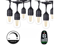 Lichtendirect - Lichtsnoer Buiten 15 meter - 15 LED - Afstandsbediening Dimbaar - IP65 Waterdicht - Koppelbaar- Prikkabel -Terrasverlichting - Lichtslinger