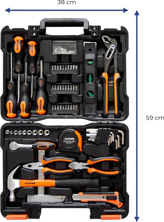 ALDORR Tools - 73-Delige gereedschapsset in koffer - Toolbox - Gereedschapskoffer Gevuld - Gereedschapskist - Schroevendraaierset - Aluminium - Handgereedschap - Basisgereedschap - Met Momentsleutel Ratel - Cadeau voor mannen - Housewarming Cadeau