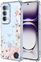 Convient pour Oppo Reno 12 Pro 5G - Antichoc - Coque Bumper en Siliconen Souple Ultra-Mince - Motif Camélia