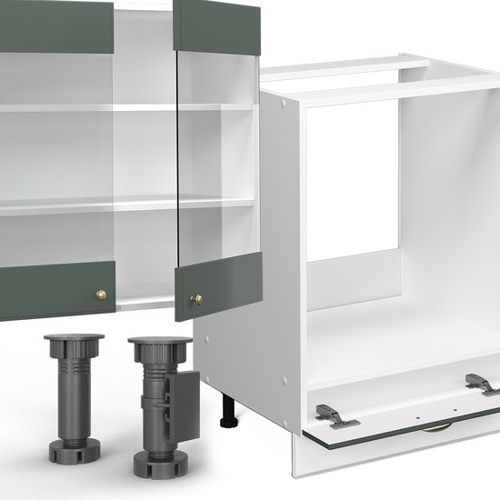 Vicco Elément de cuisine complet Fame- Line, Green- Goud Country House / Wit/ Wit, 300 cm sans plan de travail