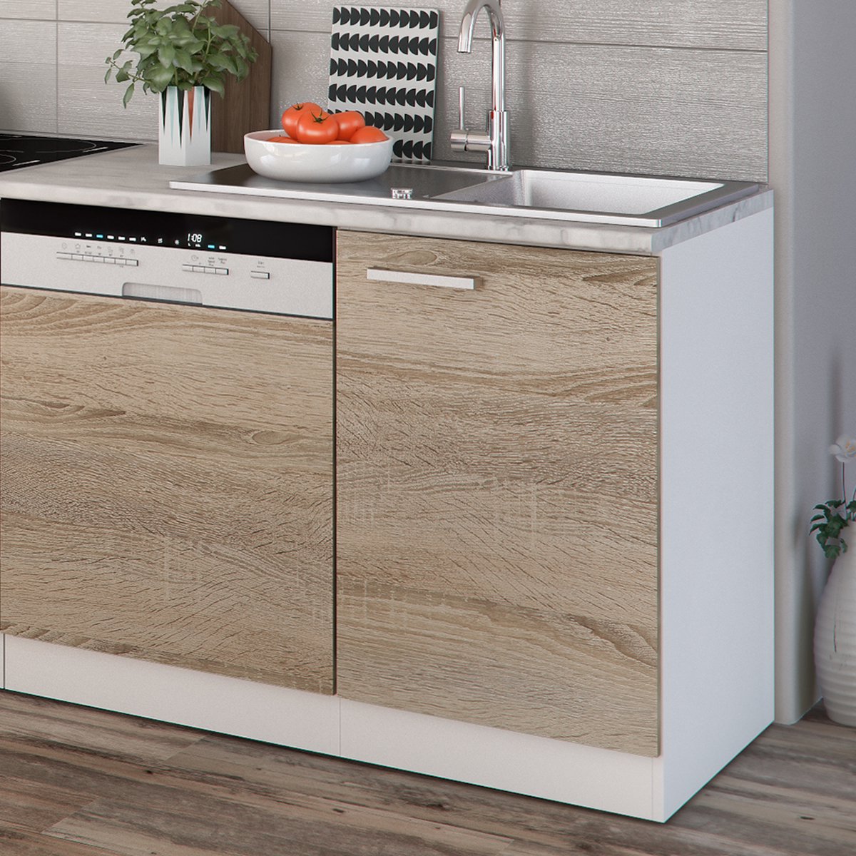Vicco Optima Complete keukeneenheid – 270 cm zonder werkblad Sonoma/Wit
