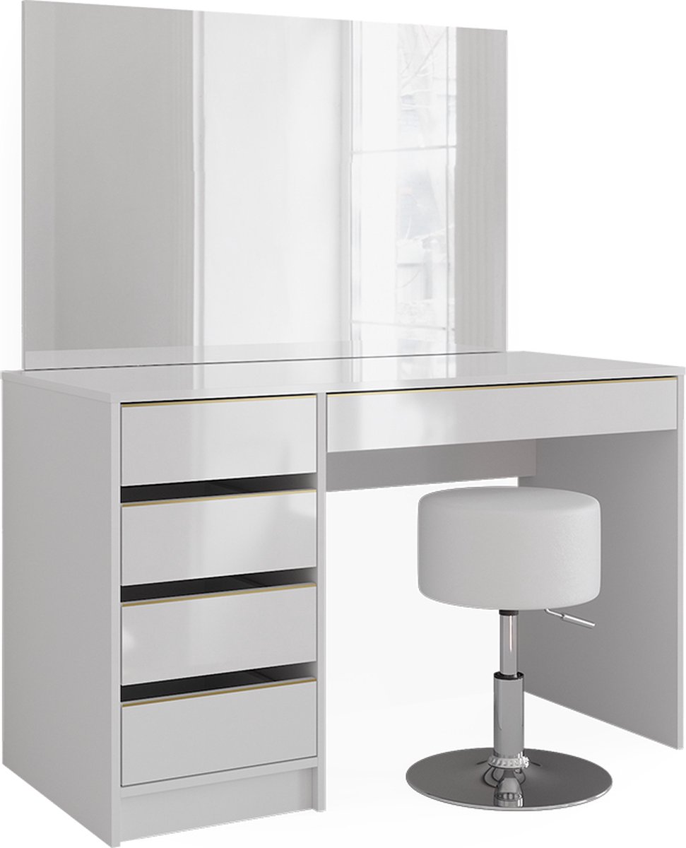 Vicco Kaptafel set Sherry, Wit/Goud, 120 cm met spiegel en kruk