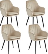 Bol.com Colenis® - Melissa Eetkamerstoel - Set Van 4 - Beige - Fluweel - Velvet - Industrieel - Met armleuning aanbieding