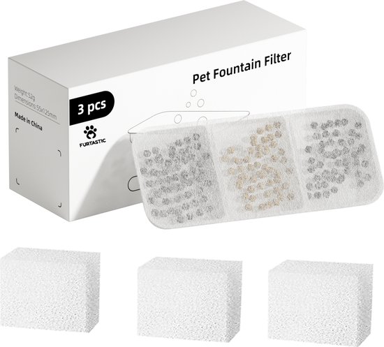 FURTASTIC® Drinkfontein Filters Navulling - 3 Waterfilters + 3 Filtersponzen- Premium filters drinkfontein