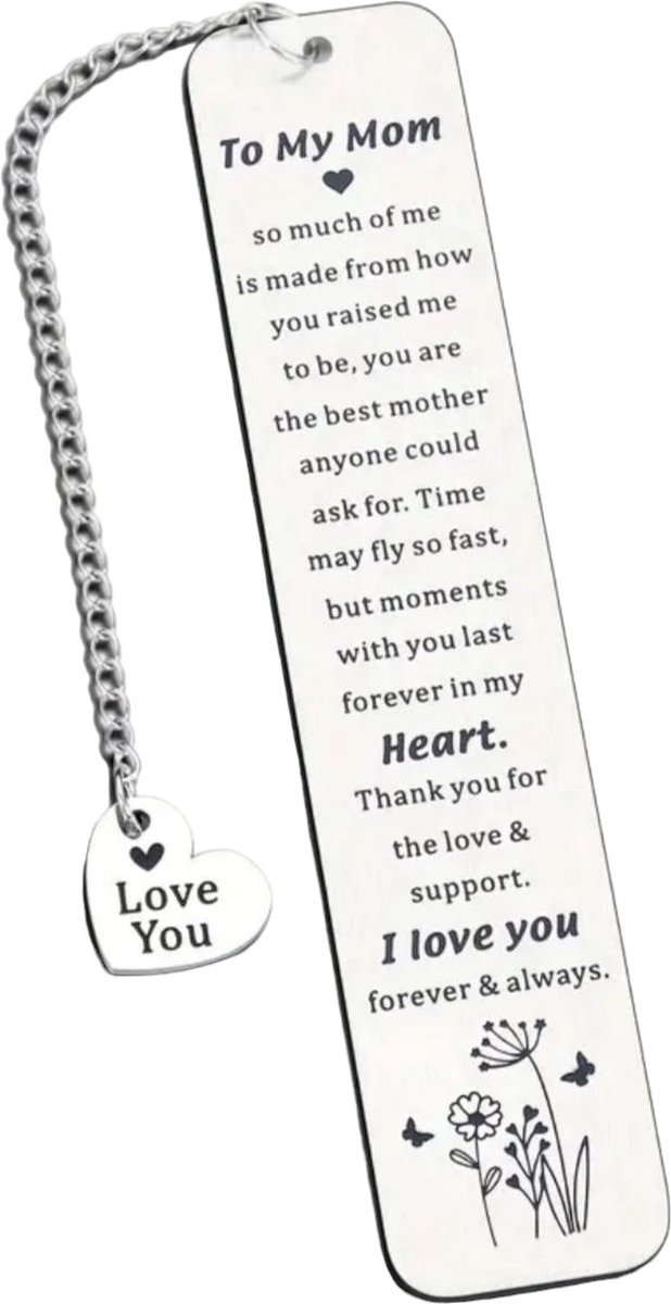 Nina’s Giftshop® Boekenlegger Mama – “To My Mom” – Metalen Bladwijzer met Hartje “Love You” – Cadeau voor Mama – Moederdag Cadeau – Liefdevol Cadeau