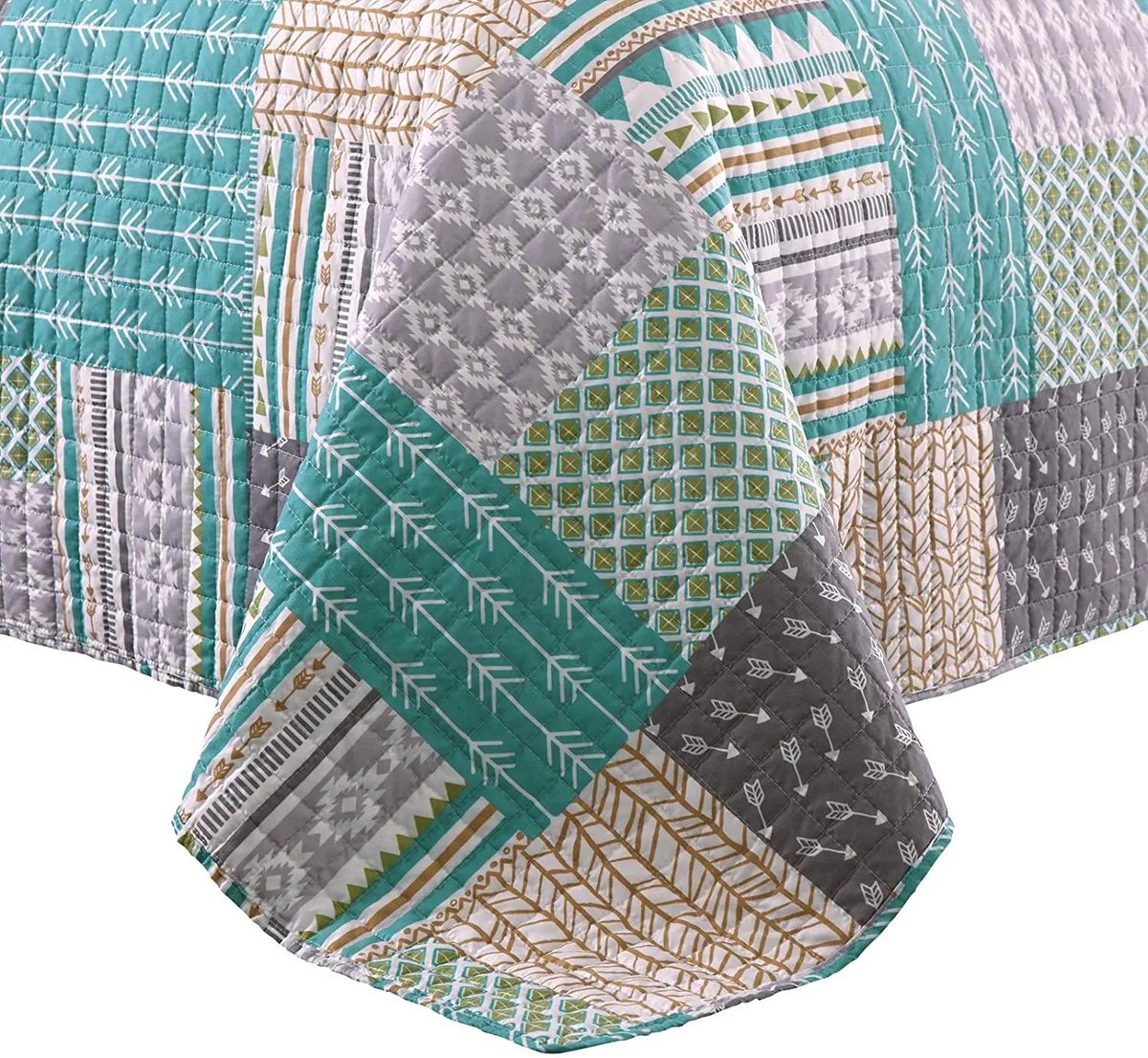 Néos® Bedsprei - Patchwork - Omkeerbaar - Grijs/Groen - 220x240 cm