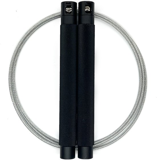 Foto: Rxpursuit speedrope springtouw falcon pro line voor crossfit perfect voor snelle single unders en double unders super snelle lagers aluminium handvaten zwart zilver