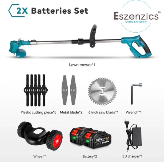 Foto: Eszenzics professionele accu grasmaaier 3 in 1 trimmen maaien zagen 2x accu 18v voor makita draadloos telescopische steel zaag en maaibla