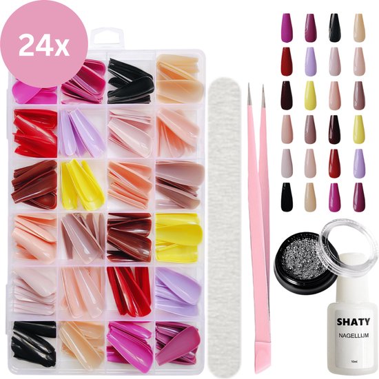 Foto: Shaty plaknagels nail art set press on nails kunstnagels nepnagels 240 nagels in 24 kleuren nagelvijl 100 100 grit diamond picker pusher nagellijm 10gr handleiding nl eng 