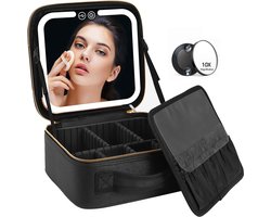foto van YONO Make Up Tas met Spiegel en Led - Organizer - Beautycase - Koffer - Dames - Meisje - Zwart