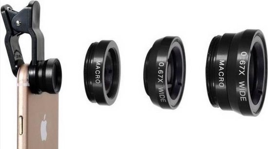 Heble® 3-in-1 universele lens clip – fish eye – wide – macro