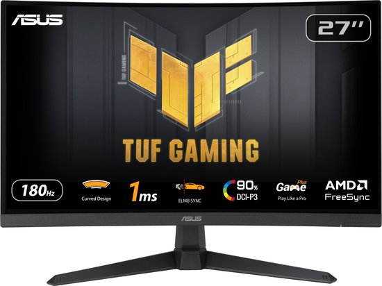 ASUS TUF GAMING VG27VQ3B - FHD 180HZ Curved VA Gaming Monitor - 180Hz 1ms - FreeSync - 27 Inch