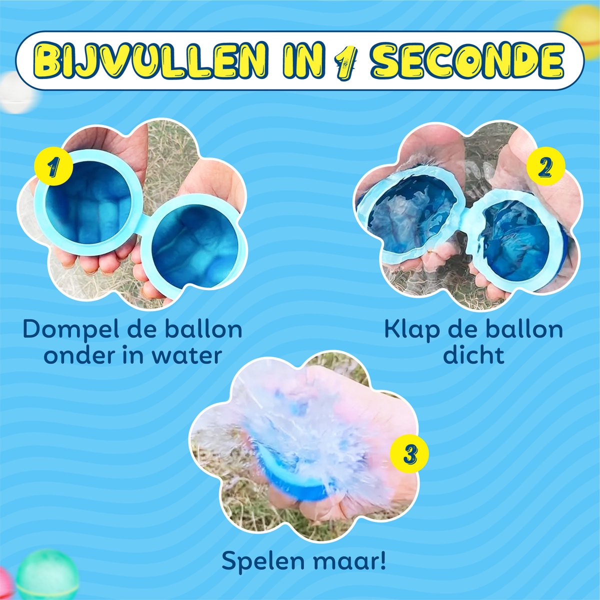 Nereb - Herbruikbare Waterballonnen - Zelfsluitend - Waterbal - Speelgoed - 6 Stuks Inclusief Opberg Netje — afbeelding 2