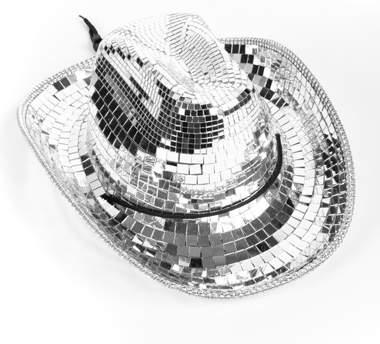 KIMU Cowboyhoed Spiegeltjes Zilver - Disco Hoed Spiegelbol Discobol Spiegelbal Discobal - Glitter Cowgirl Western Cowboy Rodeo Spiegels Carnaval