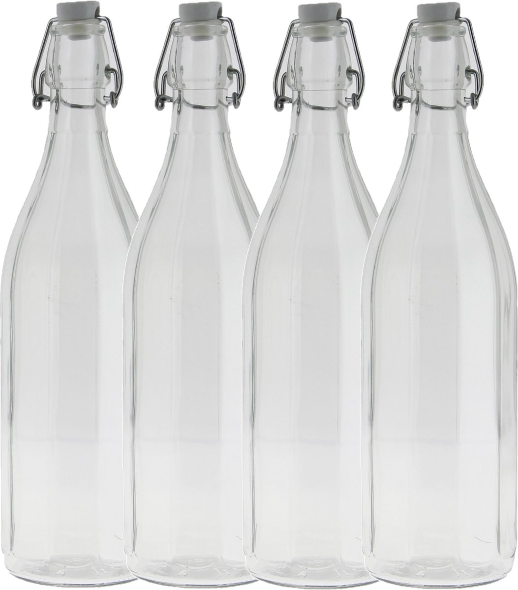 Bormioli rocco waterfles met beugeldop - 5x - helder transparant - 1000 ml - Giara home deco fles - weckflessen