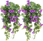 2 stuks kunstmatige hangende bloem, nep plastic kunstbloemen, wijnstok ochtendglorie, voor hek binnen buiten tuin veranda dakrand bruiloft muur decor