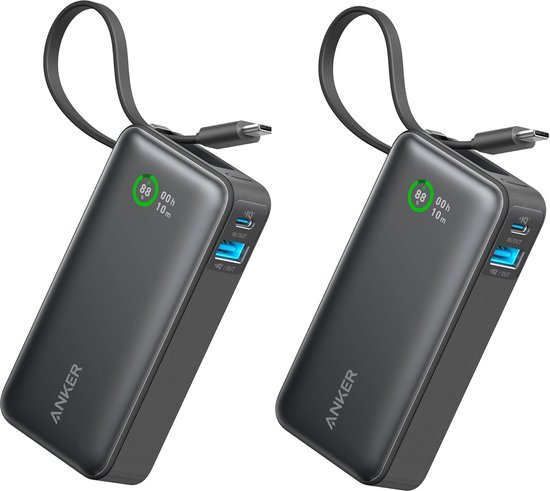 2-PACK Nano Powerbank 10.000 mAh met Ingebouwde USB-C Kabel - 2-PACK - €84,99