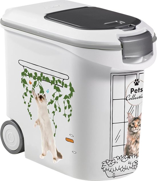 Curver Container voor kattenvoer, 35 l/12 kg, huisdiercollectie, luchtdichte opslag voor