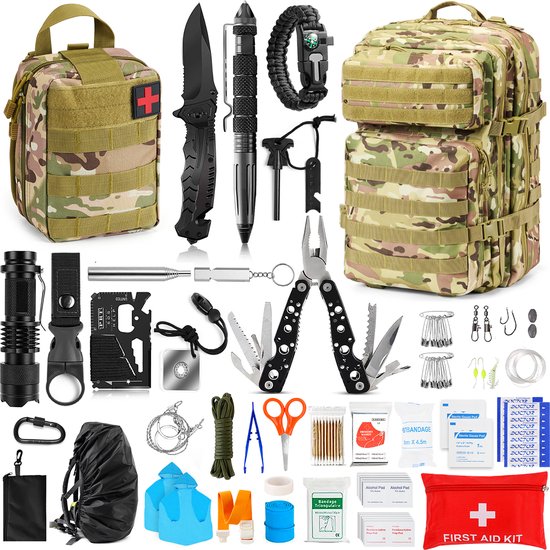 Foto: Survival kit outdoor tactische rugzak survival armband zakmes paracord armband vuursteen vuurstarter kit zaklamp kompas noodpakket outdoor camping survival set survival spullen cadeau man xxl set camouflage