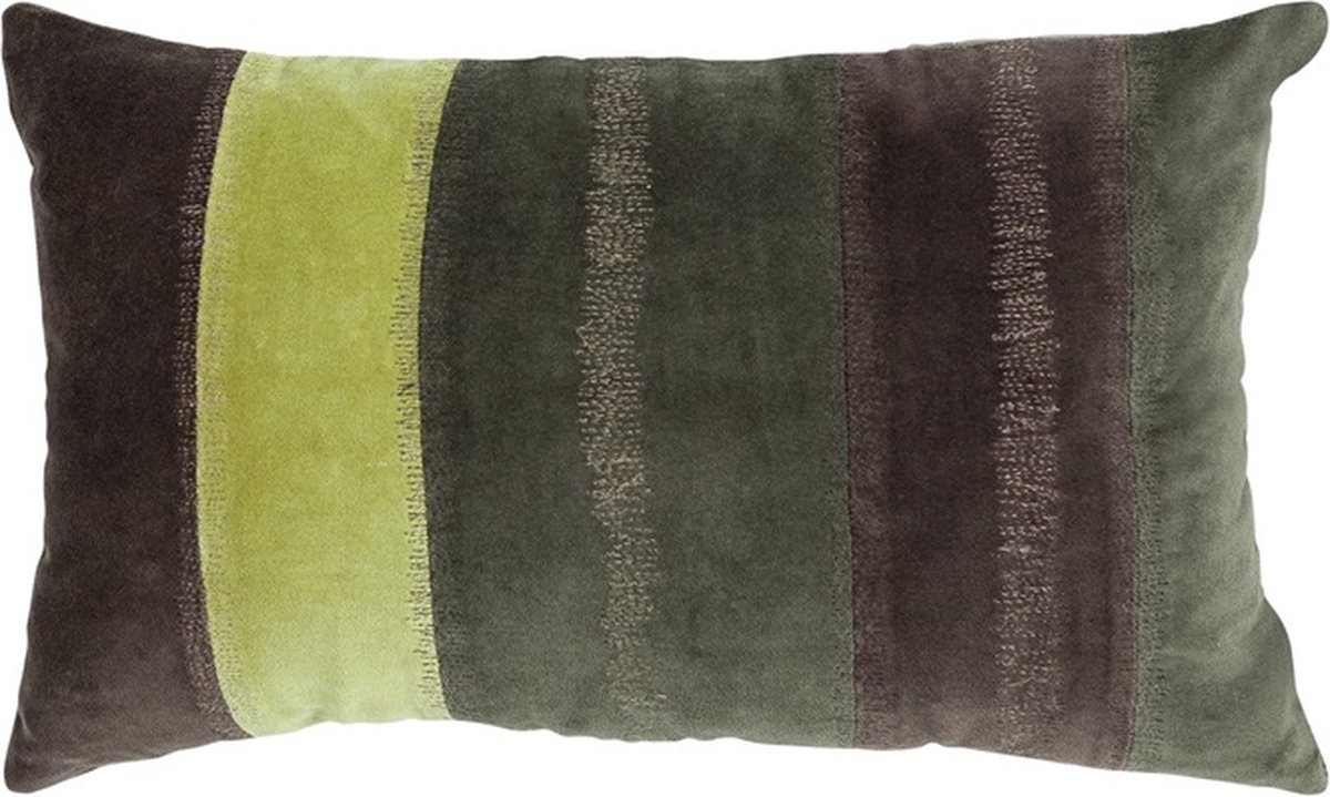 Linen & More Velvet Stripe Forest Groen Pea Kussen | 30 X 50 | Sierkussen Voor Woonkamer Of Slaapkamer