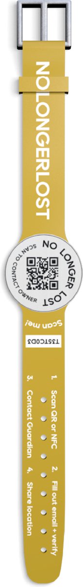 NoLongerLost - Unieke OR code - Armband - Met Sluiting - Mosterdgeel - Waterproof