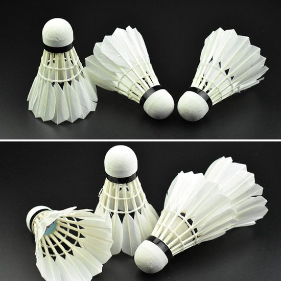 PRITOK Lot De 12 Volants De Badminton En Plume D'Oie - Tête En Liège Blanc Pour Entraînement Intérieur Et Extérieur