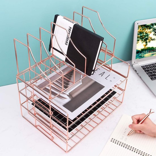 Okllen 3-pack stapelbare bureauorganizer lade, 3-laags archiefpapier document opberglade, A4-papierhouder, witte plastic brievenbakje bureauorganizer voor tijdschriften, bonnen, kantoorbenodigdheden