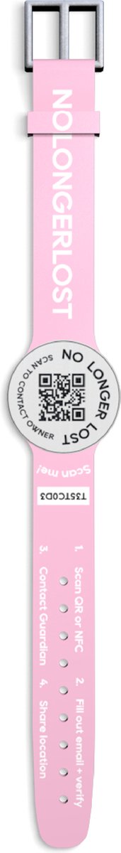 NoLongerLost - Unieke QR code - Armband - Met sluiting - Roze - Waterproof