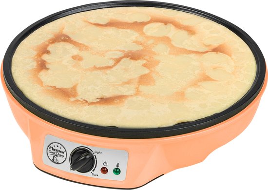 Foto: Bestron crepe maker voor cr pes met 30cm pannenkoekenmaker incl deegverdeler cr peskeerder met antiaanbaklaag indicatielampje 1000 watt kleur oranje