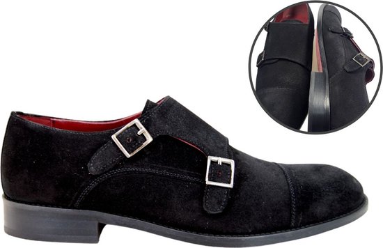 Stravers - Chaussures à boucles Pointure 47 Chaussures Pour Hommes En Daim Zwart Grande Taille Avec Boucle