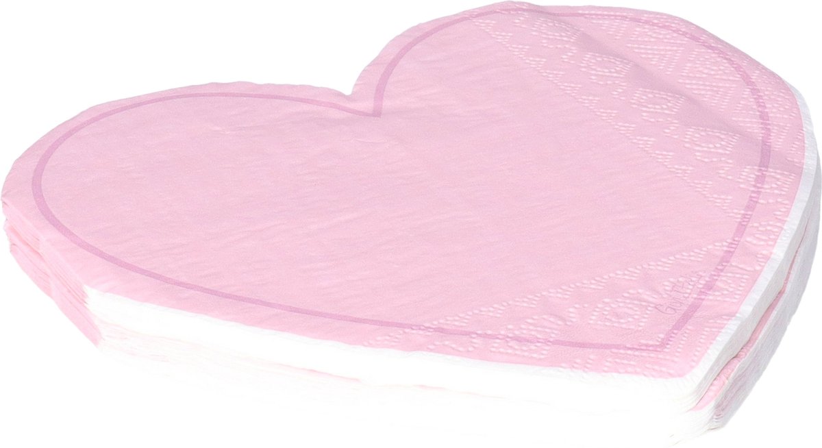 Givi Italia Feest servetten - 16x - roze - hart - 3 laags - 33x33cm - feest/verjaardag servetten - Valentijn