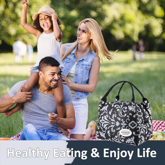 Kleine koeltas voor onderweg, lunchtas, opvouwbare lunchtas, koeltas, lunchtas, picknicktas, mini-koelbox, lunchtas, isolatietas, maalvoorbereiding, ritssluiting, 8,5 l, bloemen, zwart van Klein — afbeelding 3