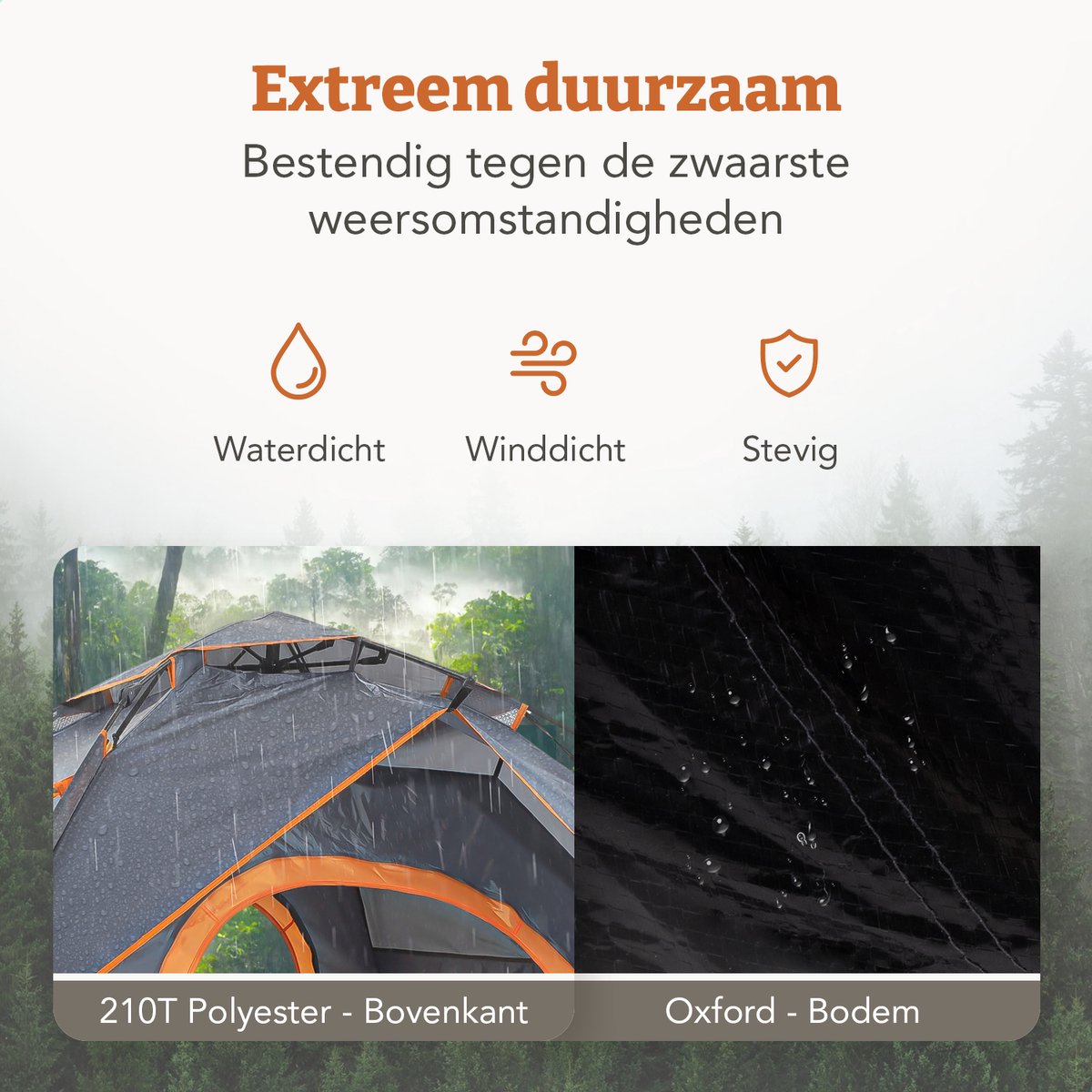 Travenu Pop Up Camping Tent - Waterdicht en Ventilerend Muggengaas - Automatische Koepeltent - Kampeertent voor 2 Personen - 230x190x140 cm – foto 3