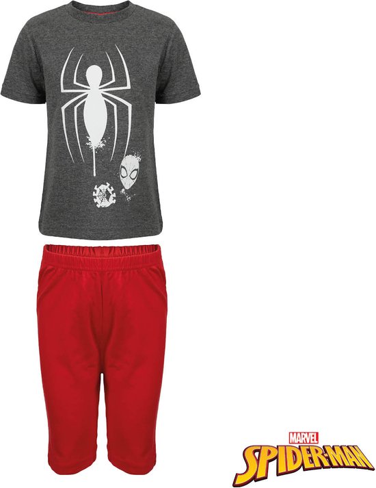 Spiderman shortama - grijs met rood - Marvel Spider-Man pyjama - maat 122/128