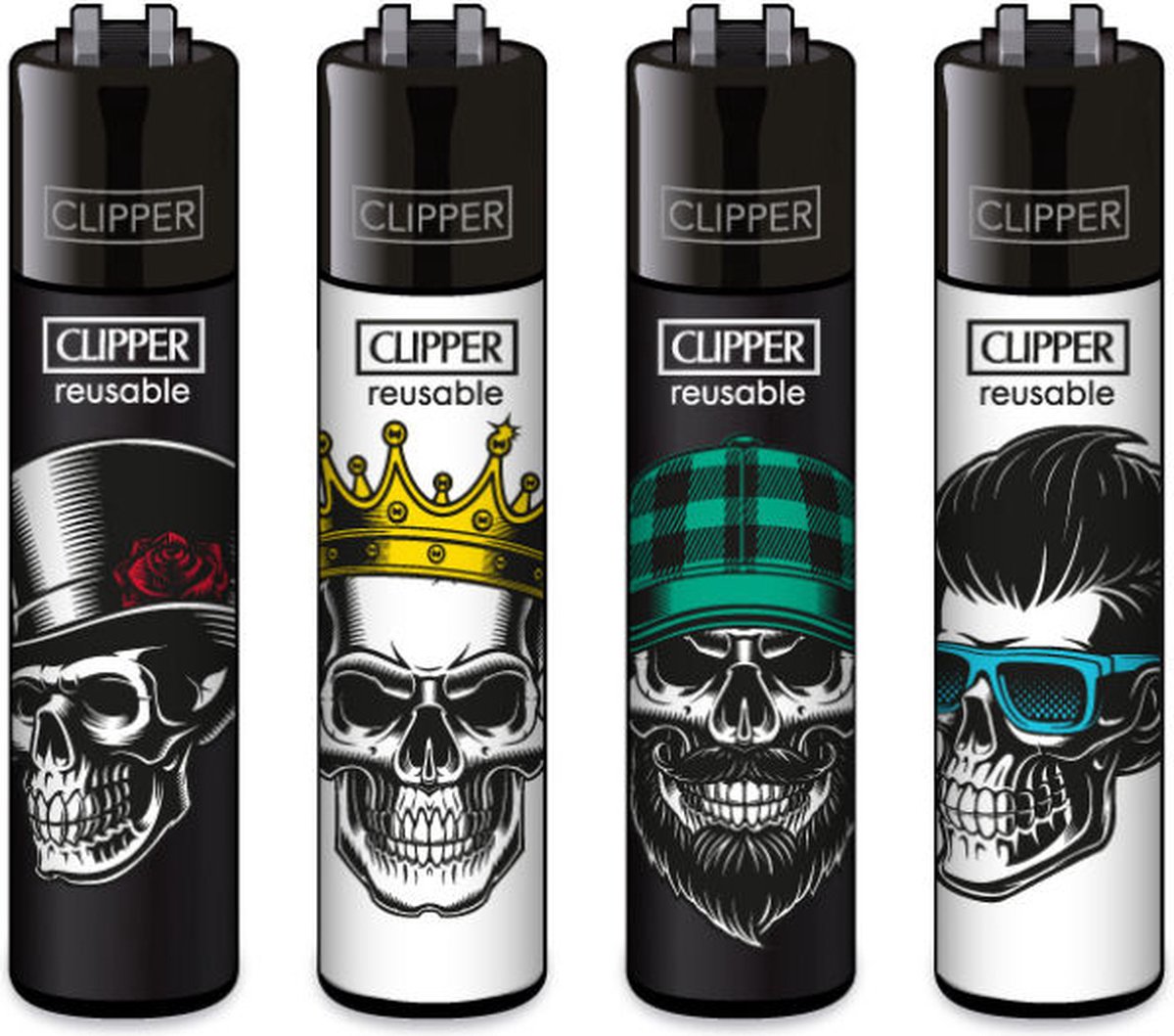Goedkoopste Clipper Classic Large Aanstekers Skull Heads (4 Stuks
