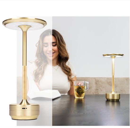 Lampe de table BandiO® or sur piles - Rechargeable et dimmable - Lampe tactile moderne - Lampe de nuit sans fil