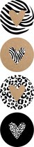 Sluitsticker - Sluitzegel - Hart - Hartjes - Harten - Zwart - Wit - Kraft - 5 assorti - Leopard - Zebra - Dierenprint | Trouwkaart - Geboorte - Envelop | Hartjes - Hart | Envelop stickers | Cadeau - Traktatie - Leuk verpakt - Huwelijk | DH Collection