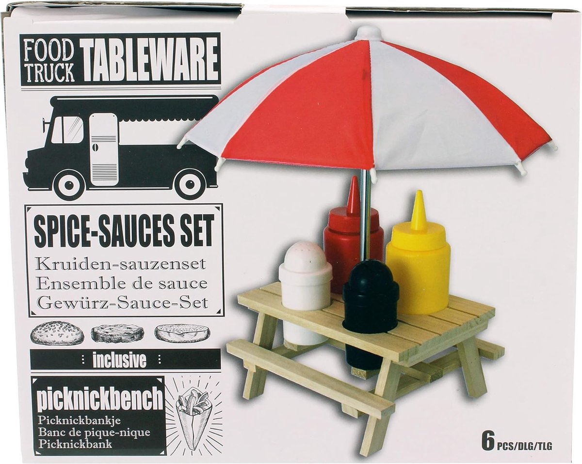 MIK funshopping cruetset standaard voor mosterdketchupdispenser zoutpeperstrooiers grillaccessoires voor de barbecue party picknicktafel met parasol