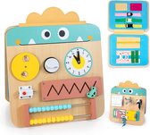 HELLOWOOD 17 in 1 houten drukbord voor kinderen, Montessori motoriek speelgoed vanaf 3 jaar, activiteit zintuiglijk bord multifunctioneel voorschools educatief speelgoed cadeau voor jongens meisjes peuters
